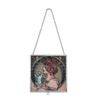 Alphonse Maria Mucha Glass Suncatcher - Square Pendant with Chain & Silver Frame - Multicolour_8087148_1