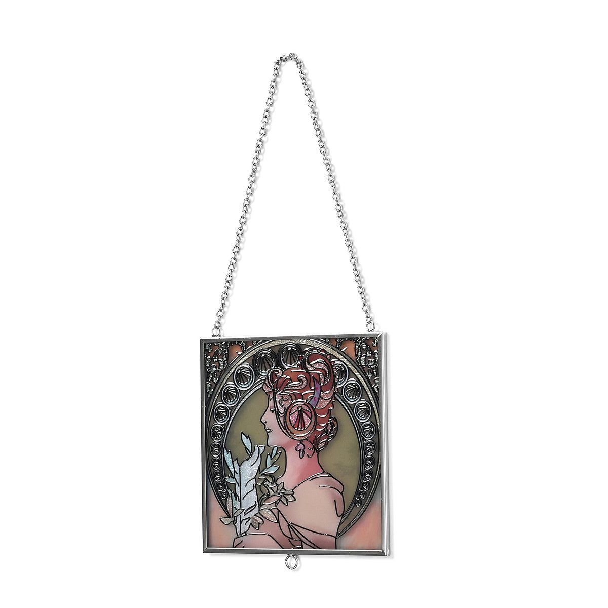 Alphonse Maria Mucha Glass Suncatcher - Square Pendant with Chain &amp; Silver Frame - Multicolour V32531069 3