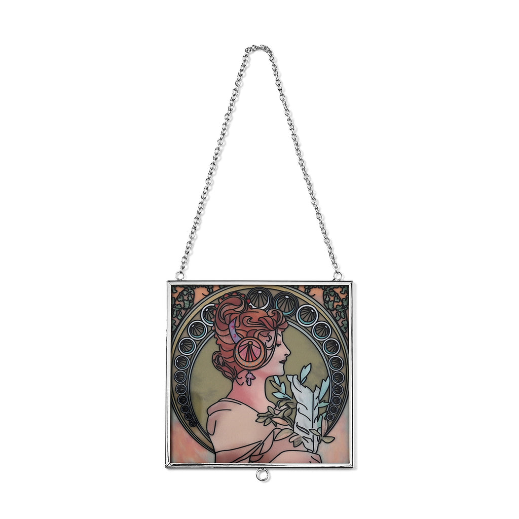 Alphonse Maria Mucha Glass Suncatcher - Square Pendant with Chain & Silver Frame - Multicolour_8087148_3