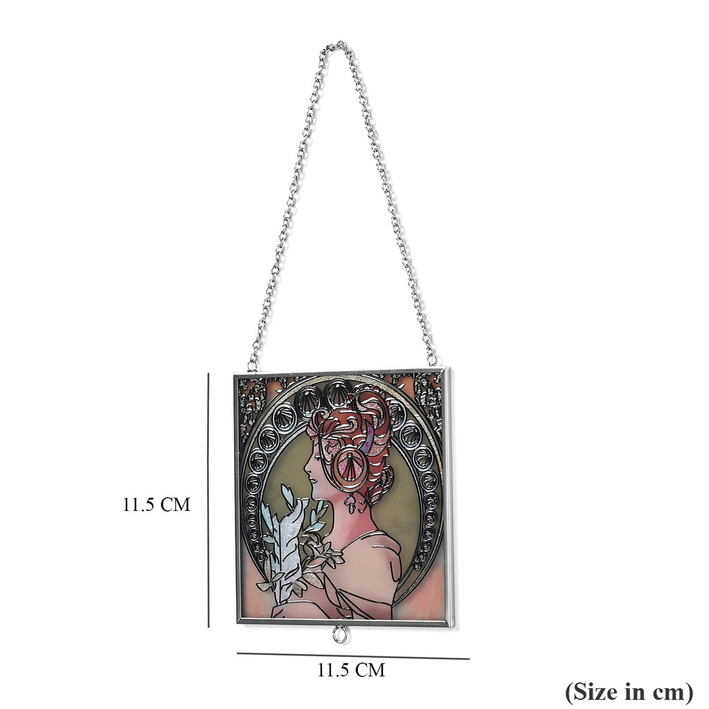 Alphonse Maria Mucha Glass Suncatcher - Square Pendant with Chain & Silver Frame - Multicolour_8087148_4