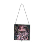 Alphonse Maria Mucha Glass Suncatcher - Square Pendant with Chain & Silver Frame - Multicolour_8087149_1