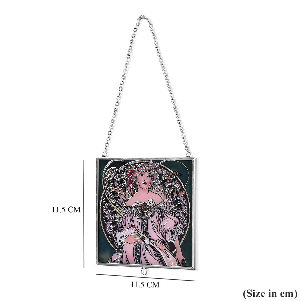 Alphonse Maria Mucha Glass Suncatcher - Square Pendant with Chain &amp; Silver Frame - Multicolour V32513001 5