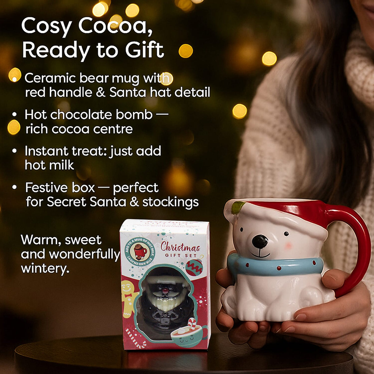 The Leonardo Collection Bear Mug &amp; Choc Bomb Christmas Gift Set - White &amp; Red 8087222 1