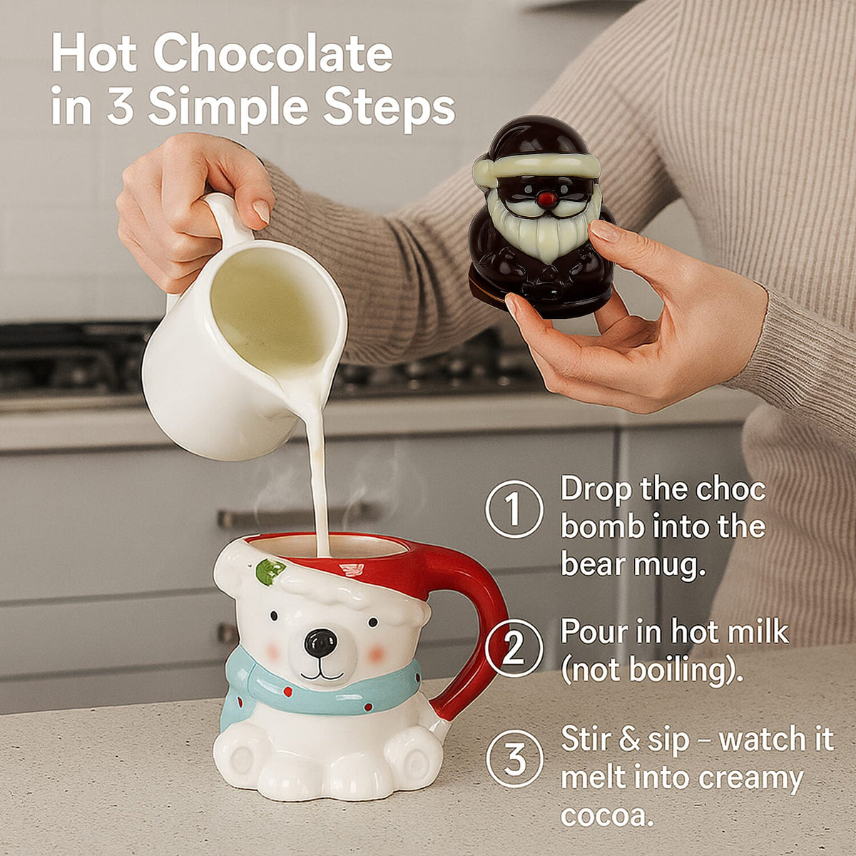 The Leonardo Collection Bear Mug &amp; Choc Bomb Christmas Gift Set - White &amp; Red 8087222 3