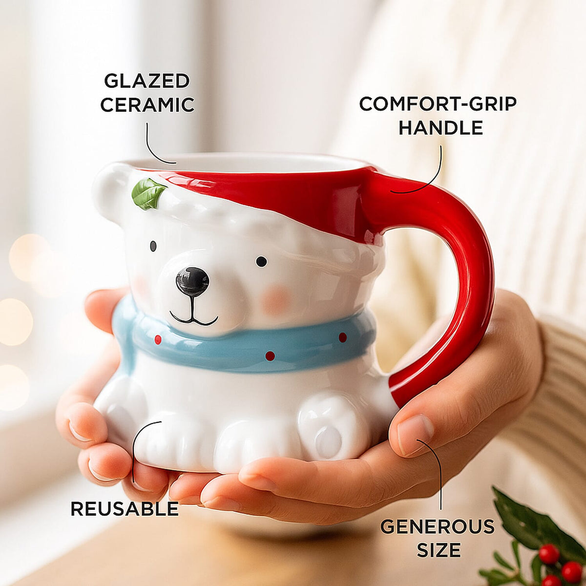 The Leonardo Collection Bear Mug &amp; Choc Bomb Christmas Gift Set - White &amp; Red 8087222 4