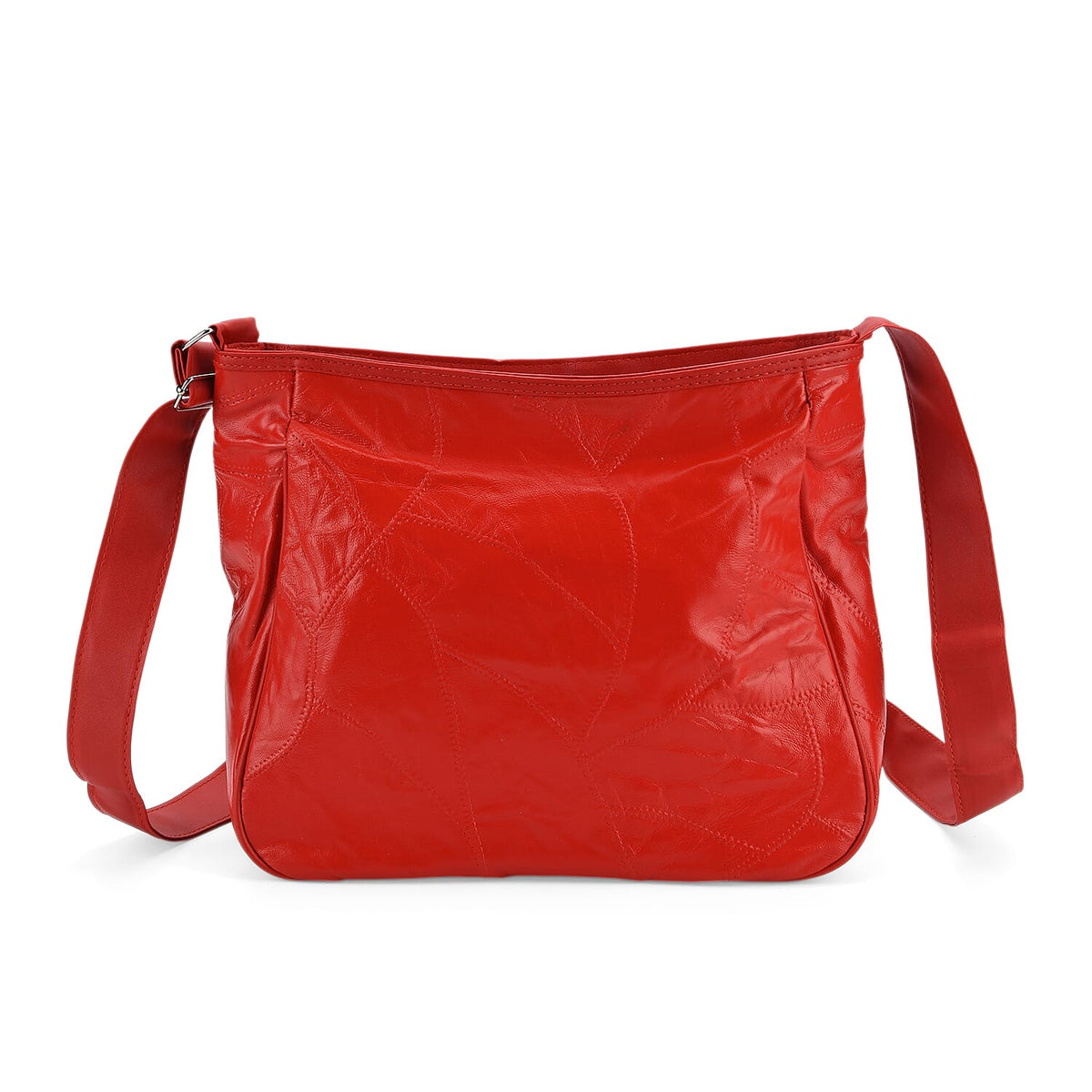 Patchwork Genuine Leather Crossbody Bag with Adjustable Shoulder Strap (125cm) - Red 8087717 0