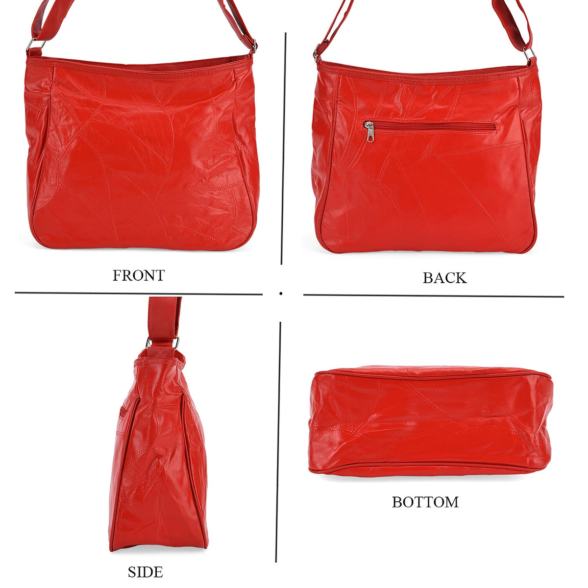 Patchwork Genuine Leather Crossbody Bag with Adjustable Shoulder Strap (125cm) - Red 8087717 5