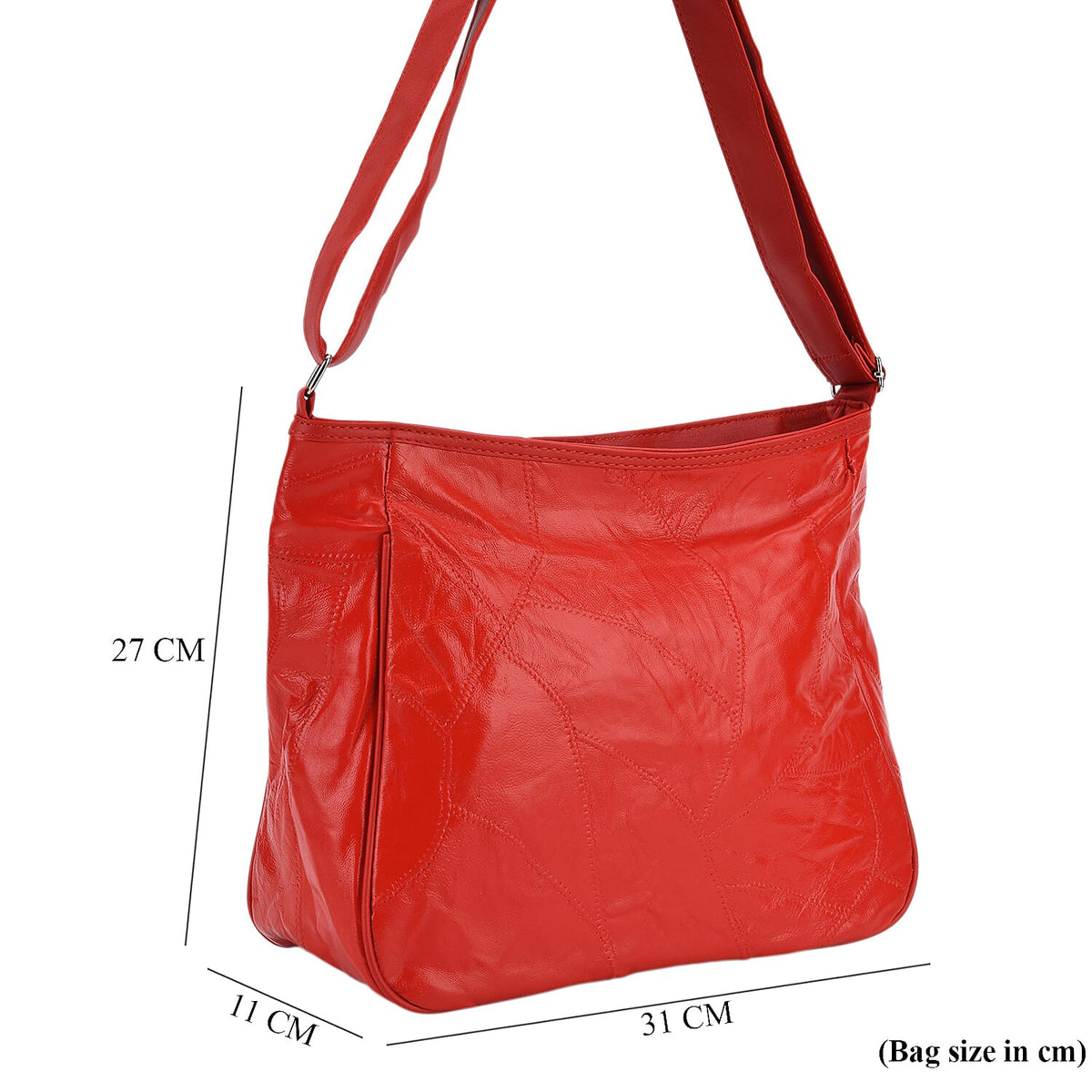 Patchwork Genuine Leather Crossbody Bag with Adjustable Shoulder Strap (125cm) - Red 8087717 8