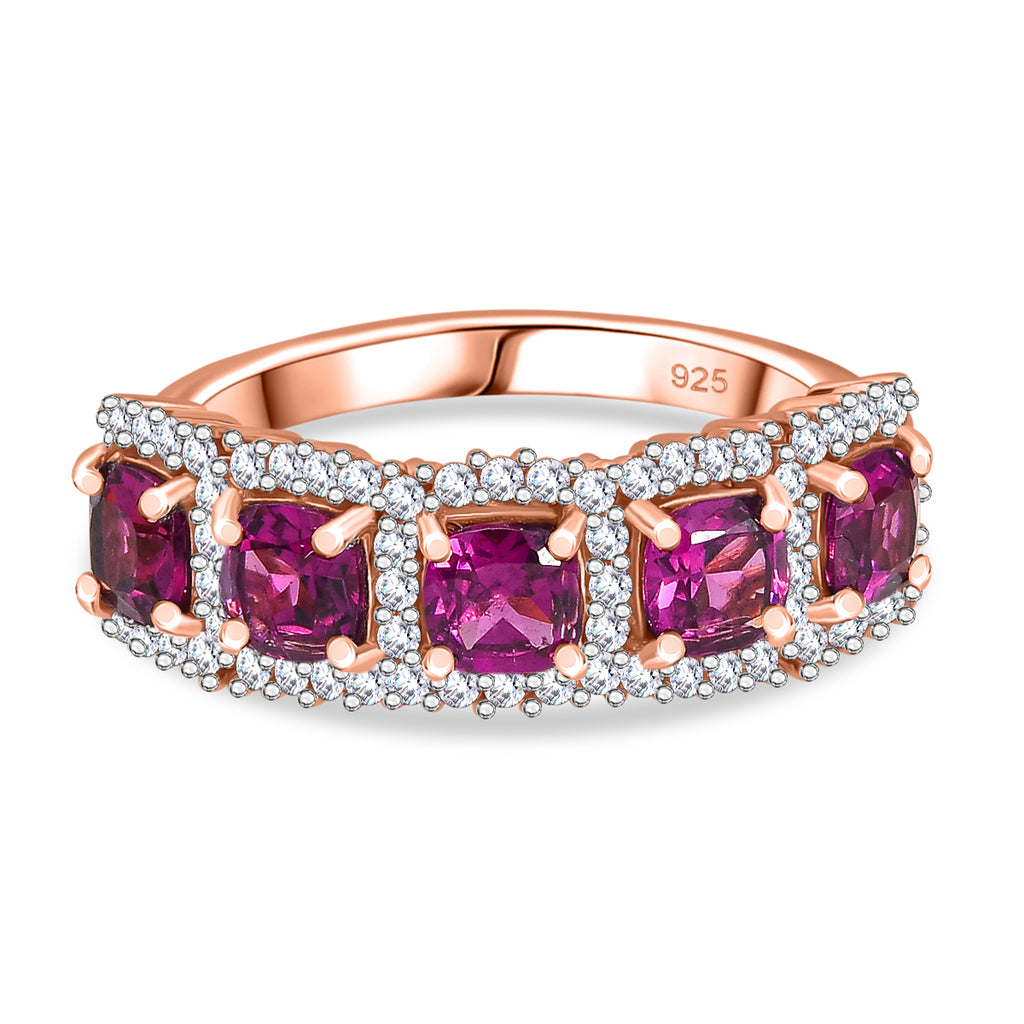 Radiant Ember Garnet & White Zircon Ring in 18K Vermeil Rose Gold Plated Sterling Silver 2.51 Ct._8087767