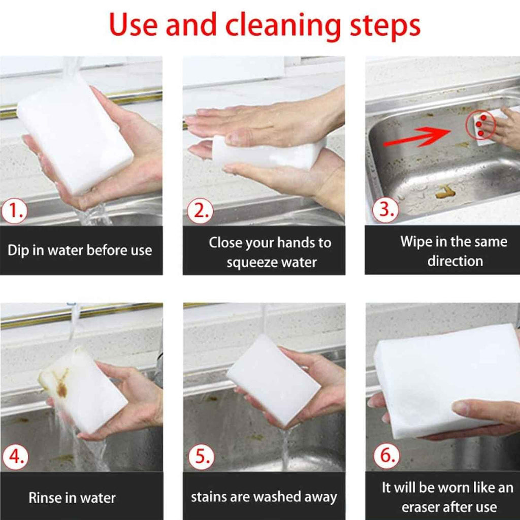 Bliss and Beyond Set of 100 Magic Foam Sponge (Size 10x6x2cm) - White