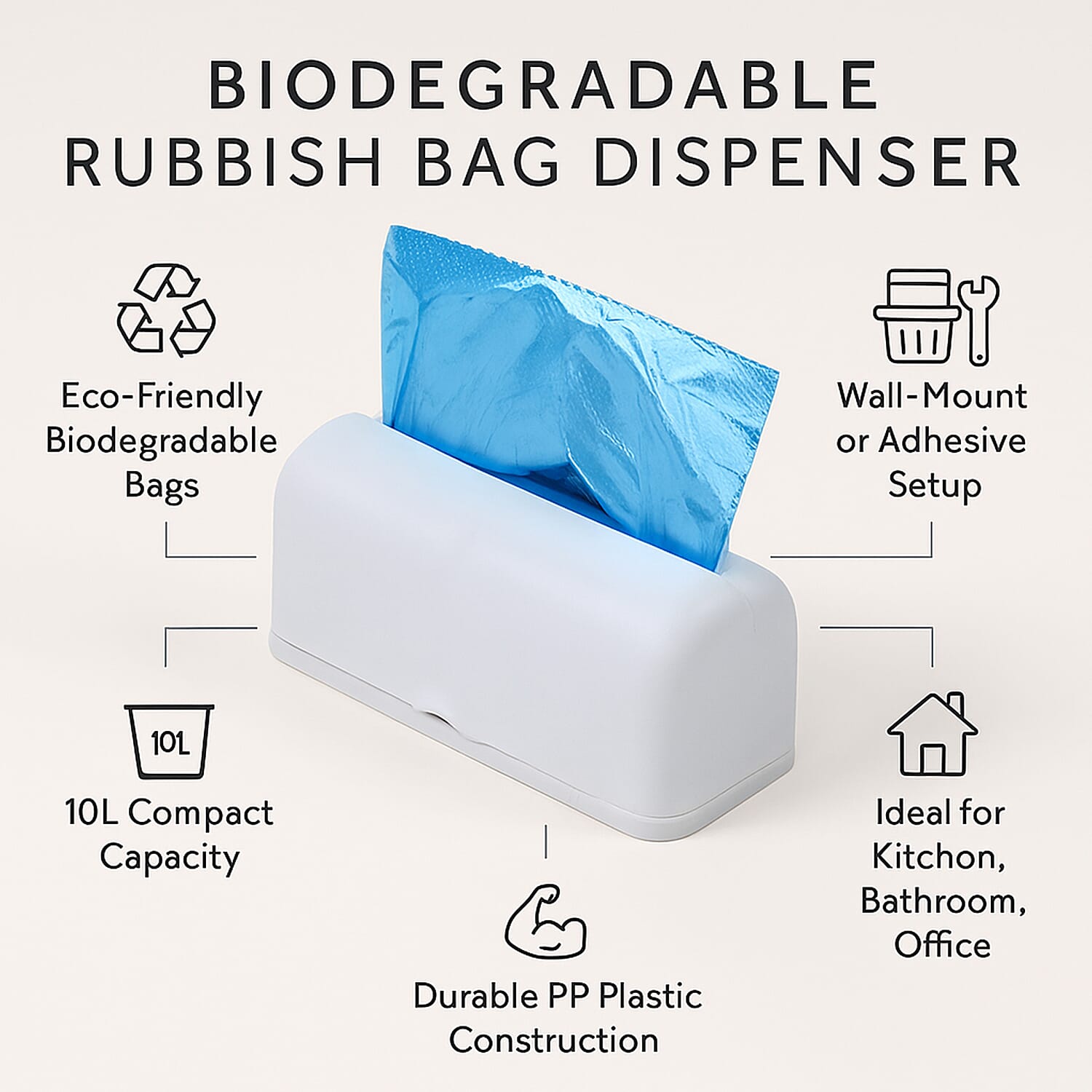 Biodegradable Rubbish Bag Dispenser with 5 Bin Bag Rolls (10L Capacity) 8088671 4