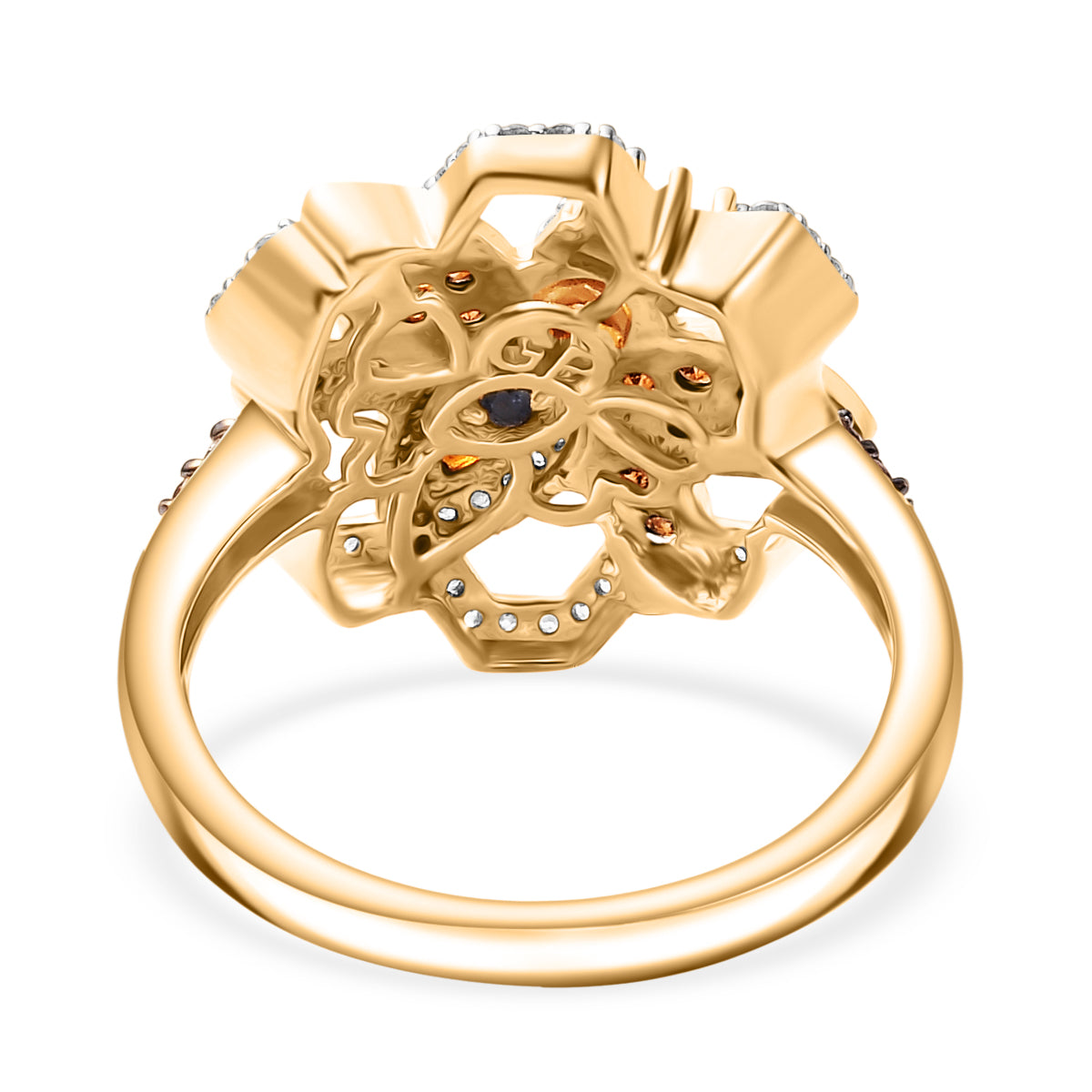 GP HoneyComb Collection - Madeira Citrine, White Zircon, Natural Champagne Zircon Queen Bee Ring in 18K Vermeil Yellow Gold Plated Sterling Silver 1.07 Ct. 8089689 4