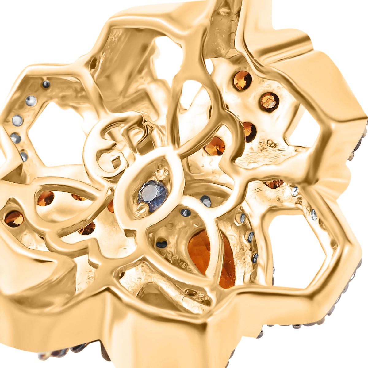 GP HoneyComb Collection - Madeira Citrine, White Zircon, Natural Champagne Zircon Queen Bee Ring in 18K Vermeil Yellow Gold Plated Sterling Silver 1.07 Ct. 8089689 5