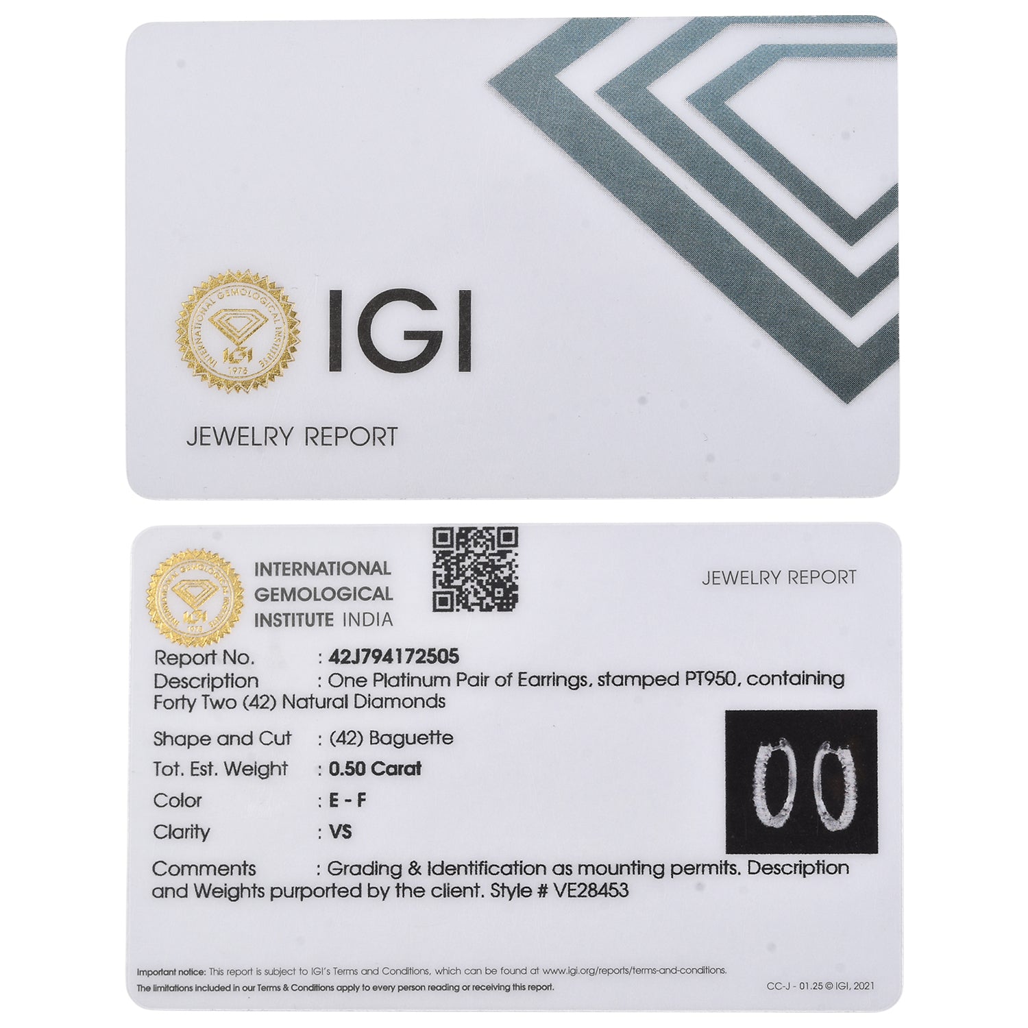 Mega Rhapsody 950 Platinum IGI Certified White Diamond (VS/EF) Full Hoop Earring 0.50 Ct. V32516248 6