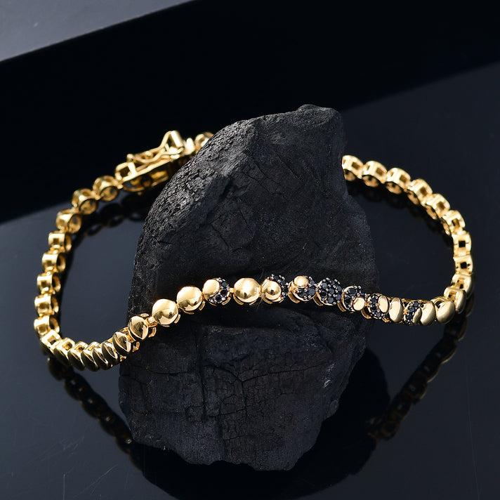 GP Celestial Dream Collection - Black Spinel Bracelet (Size - 7.5) with Box Clasp in 18K Vermeil Yellow Gold Over Sterling Silver 8093028 2