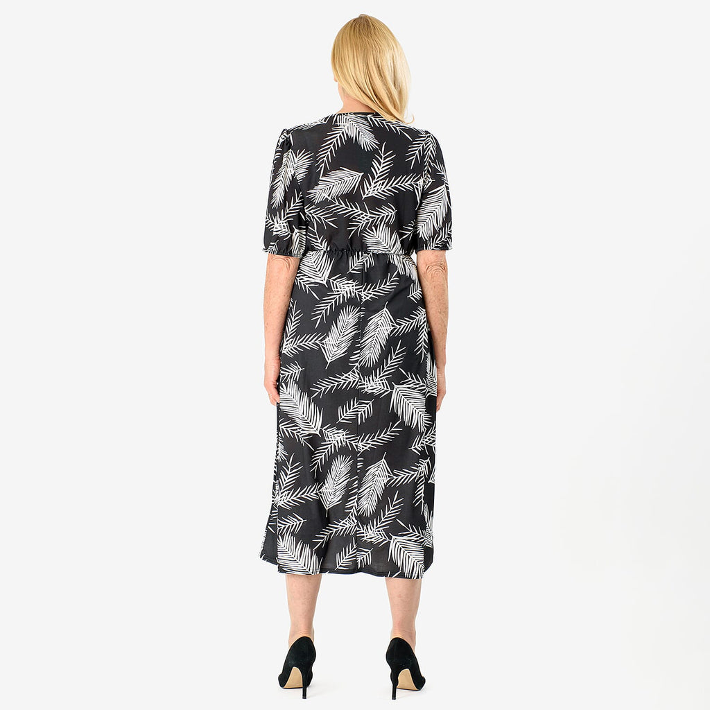 La Marey Tropical Leaf Print Midi Dress (Size 20 to22) - Black_8094068_2