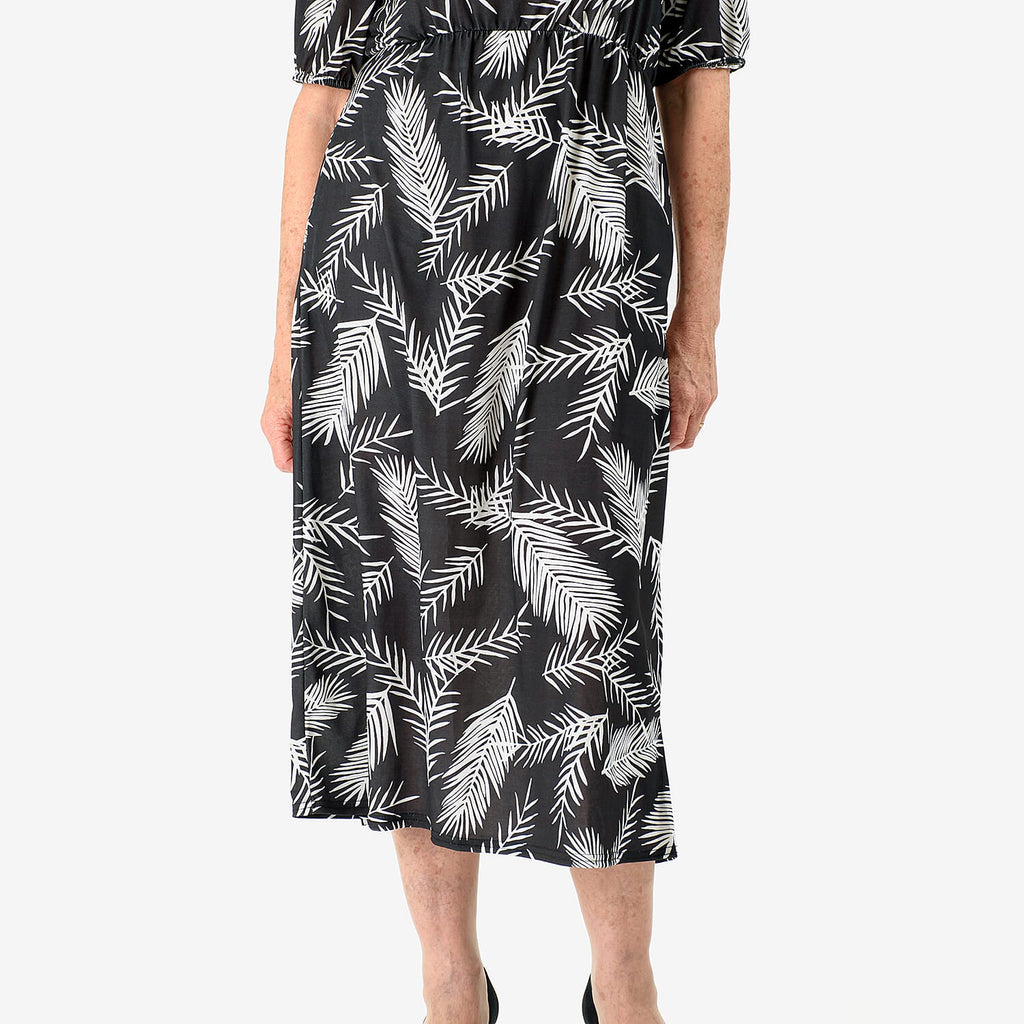 La Marey Tropical Leaf Print Midi Dress (Size 20 to22) - Black_8094068_5