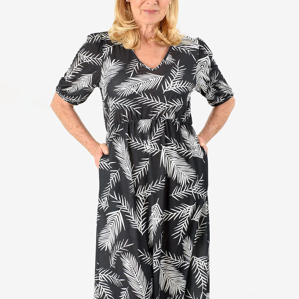 La Marey Tropical Leaf Print Midi Dress (Size 20 to22) - Black_8094068_6