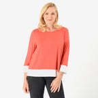 Hem & Cuff Color Block Top (Size 24 to 26) - Red & Ivory_8094297