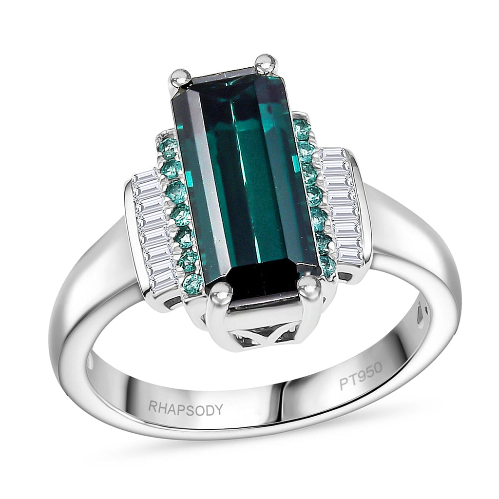 950 Platinum AAAA Indicolite Paraiba Tourmaline, White Diamond EF, VS2 Solitaire Ring, Platinum Wt.7.88 Gms  3.930  Ct._8095663