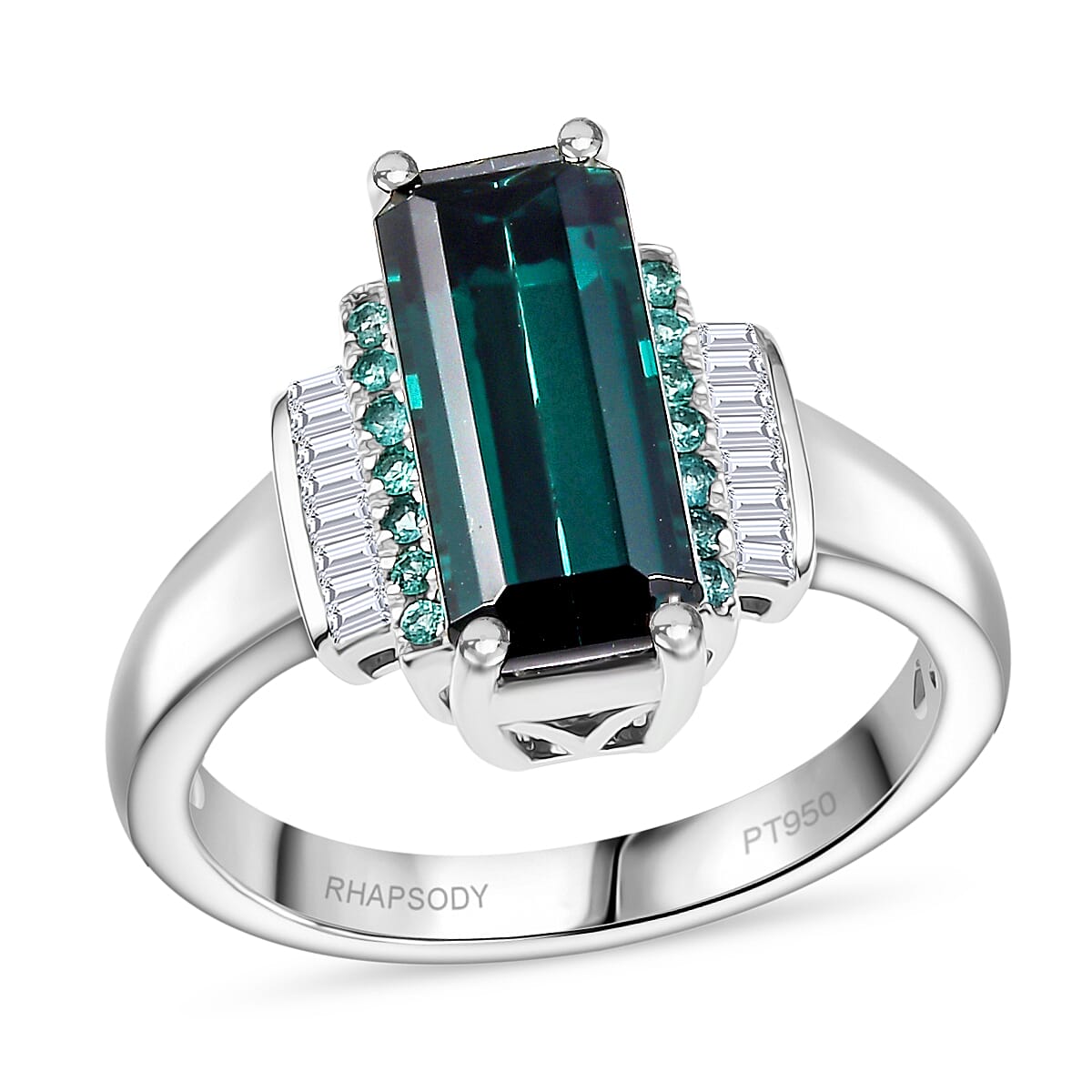 Certified and Appraised AAAA Indicolite Paraiba Tourmaline, White Diamond EF, VS2 Solitaire Ring in 950 Platinum, Platinum Wt.7.88 Gms  3.930  Ct. 8095663 0