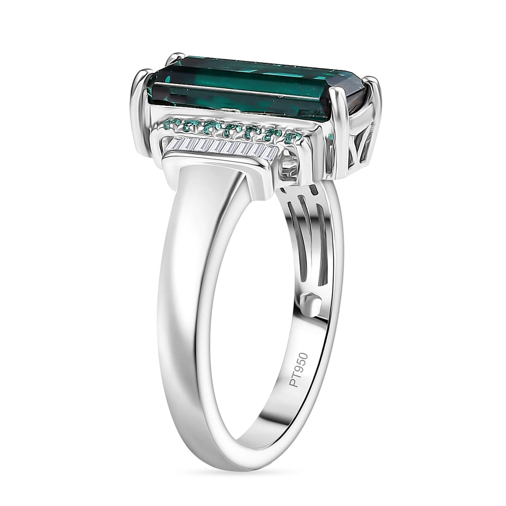 950 Platinum AAAA Indicolite Paraiba Tourmaline, White Diamond EF, VS2 Solitaire Ring, Platinum Wt.7.88 Gms  3.930  Ct._8095663_3
