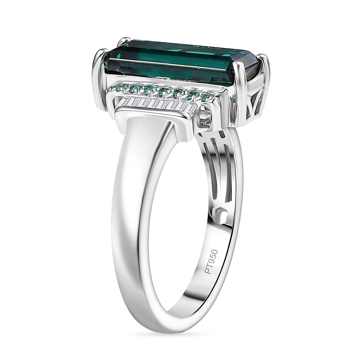 Certified and Appraised AAAA Indicolite Paraiba Tourmaline, White Diamond EF, VS2 Solitaire Ring in 950 Platinum, Platinum Wt.7.88 Gms  3.930  Ct. 8095663 3