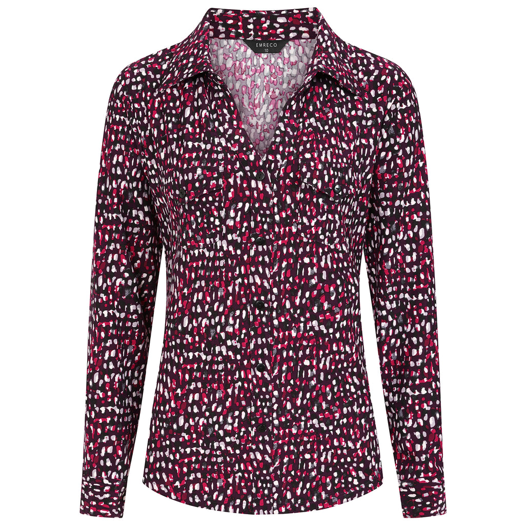 Emreco Long Sleeve Classic Collar Micro-Print Blouse (Size 18) -  Plum_8097441_1