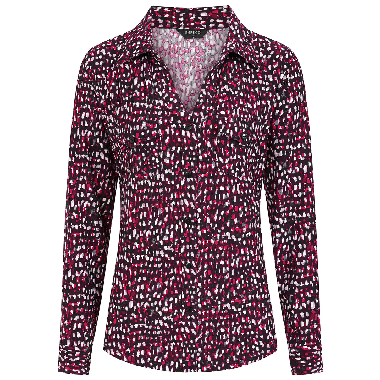 Emreco Long Sleeve Classic Collar Micro-Print Blouse (Size 18) -  Plum V32513766 1