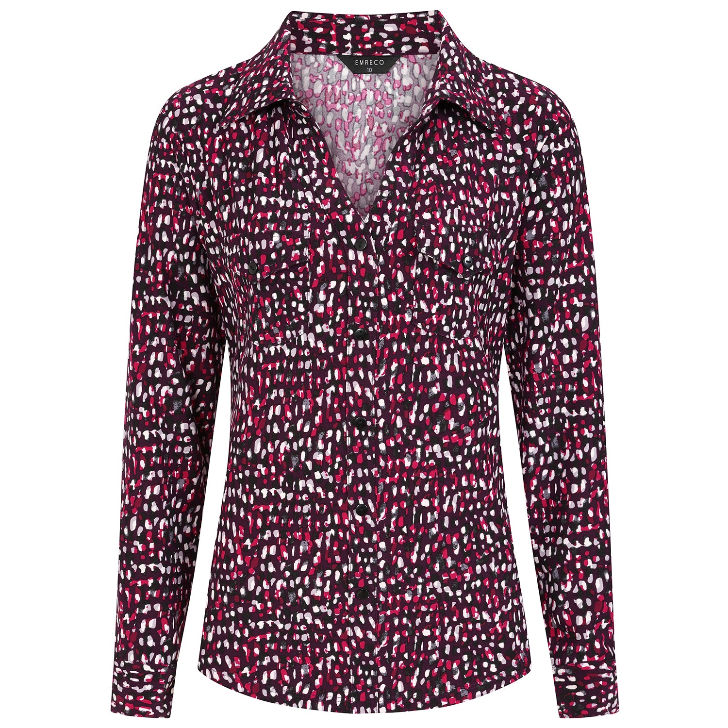 Emreco Long Sleeve Classic Collar Micro-Print Blouse (Size 18) -  Plum V32513766 1