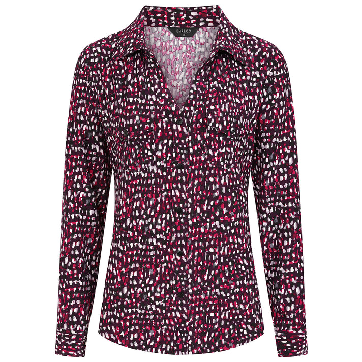 Emreco Long Sleeve Classic Collar Micro-Print Blouse (Size 18) -  Plum 8097441 2