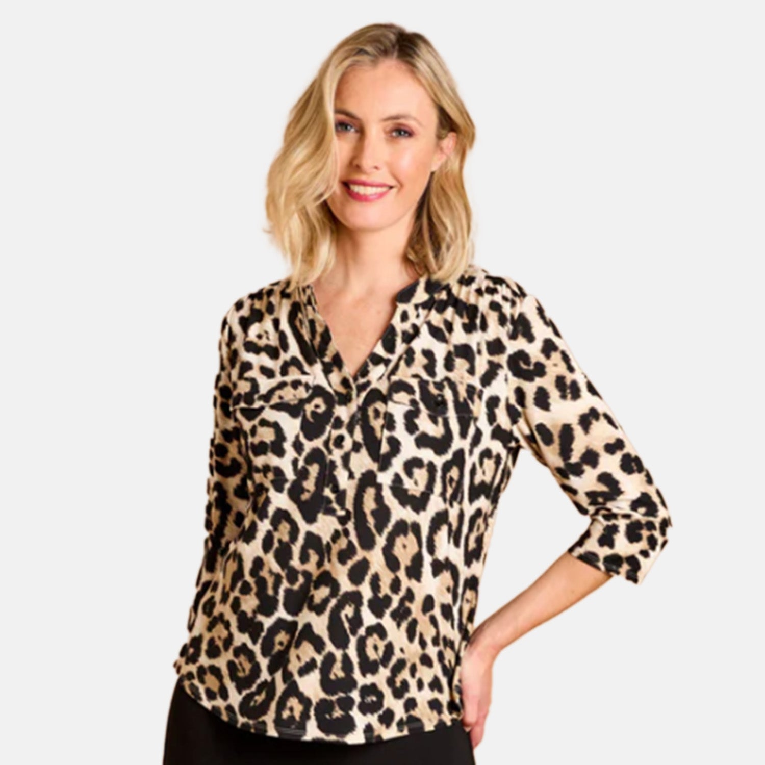 Emreco Mandarin Collar Blouse (Size 12) - Stone 8097463 0