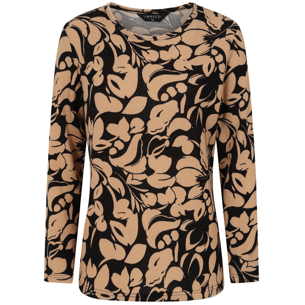 Emreco Artistic Print Round Neck Top (Size 20) - Black_8097596_1