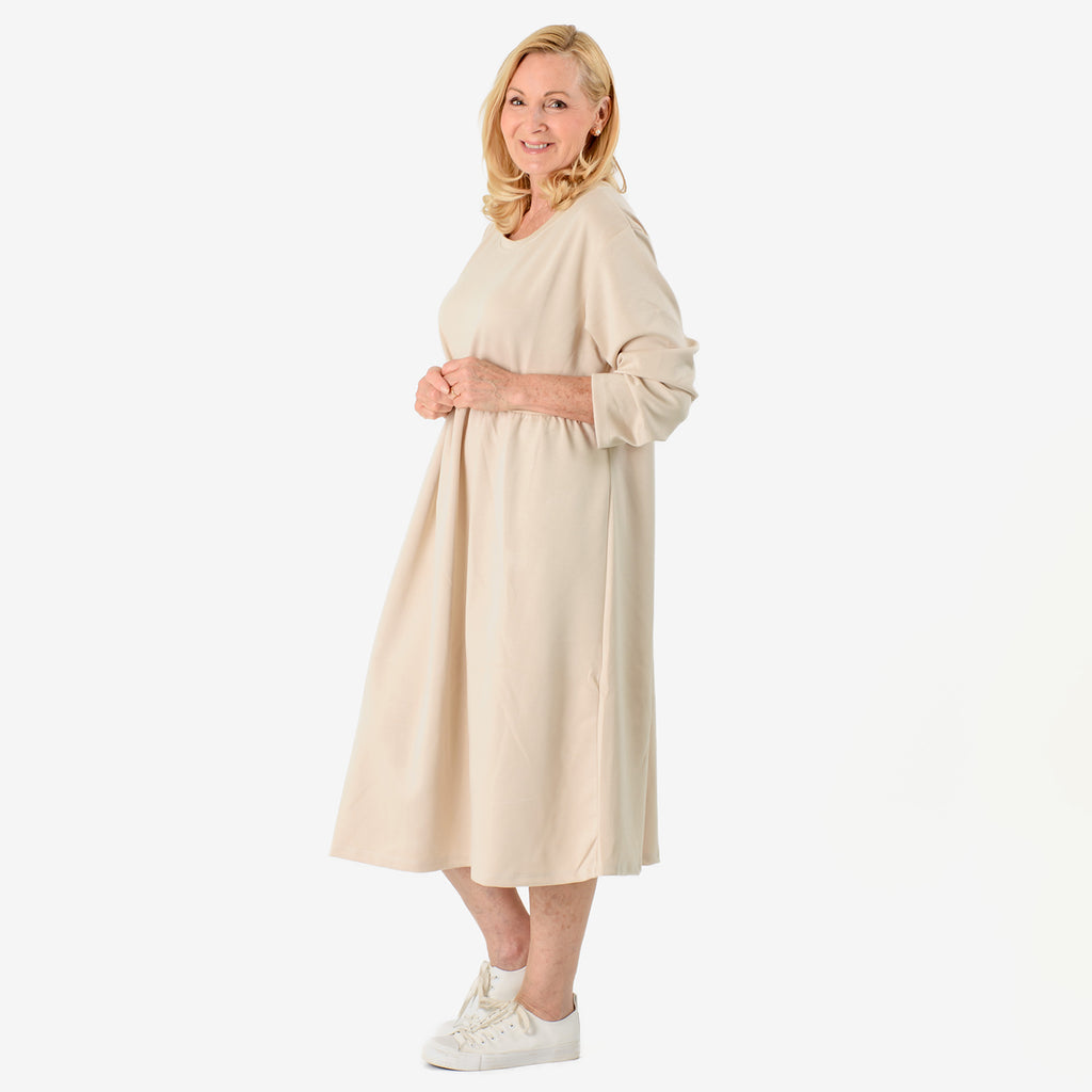 Casual Long Sleeve Sweat Smock Dress (Size - One Size 8-20) - Stone_8097718_3