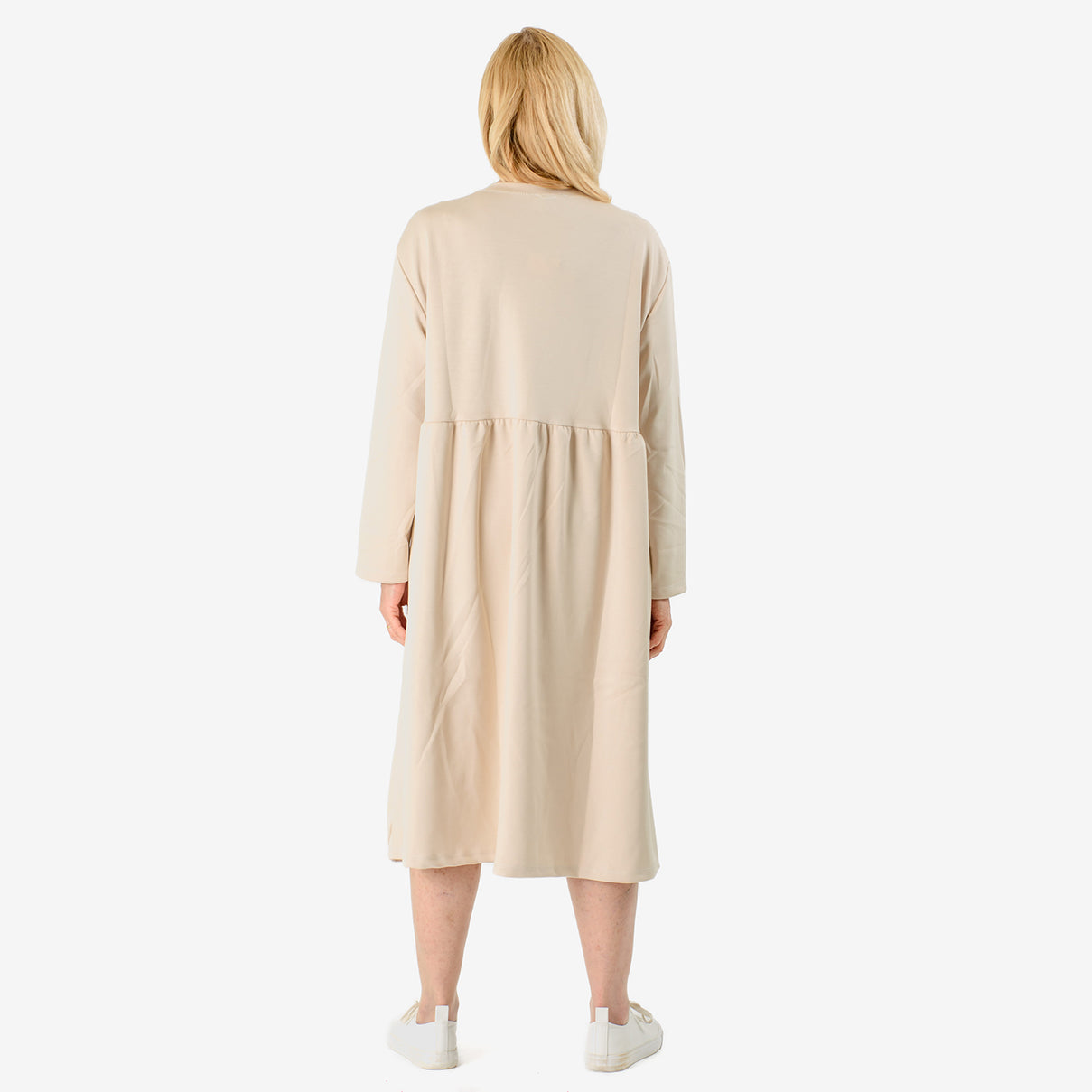 Casual Long Sleeve Sweat Smock Dress (Size - One Size 8-20) - Stone 8097718 5