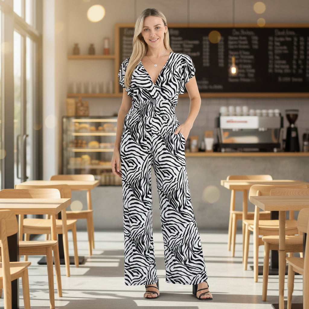 Tamsy Smocked Waist Stretch Jersey Wide Leg Jumpsuit V32637430 2