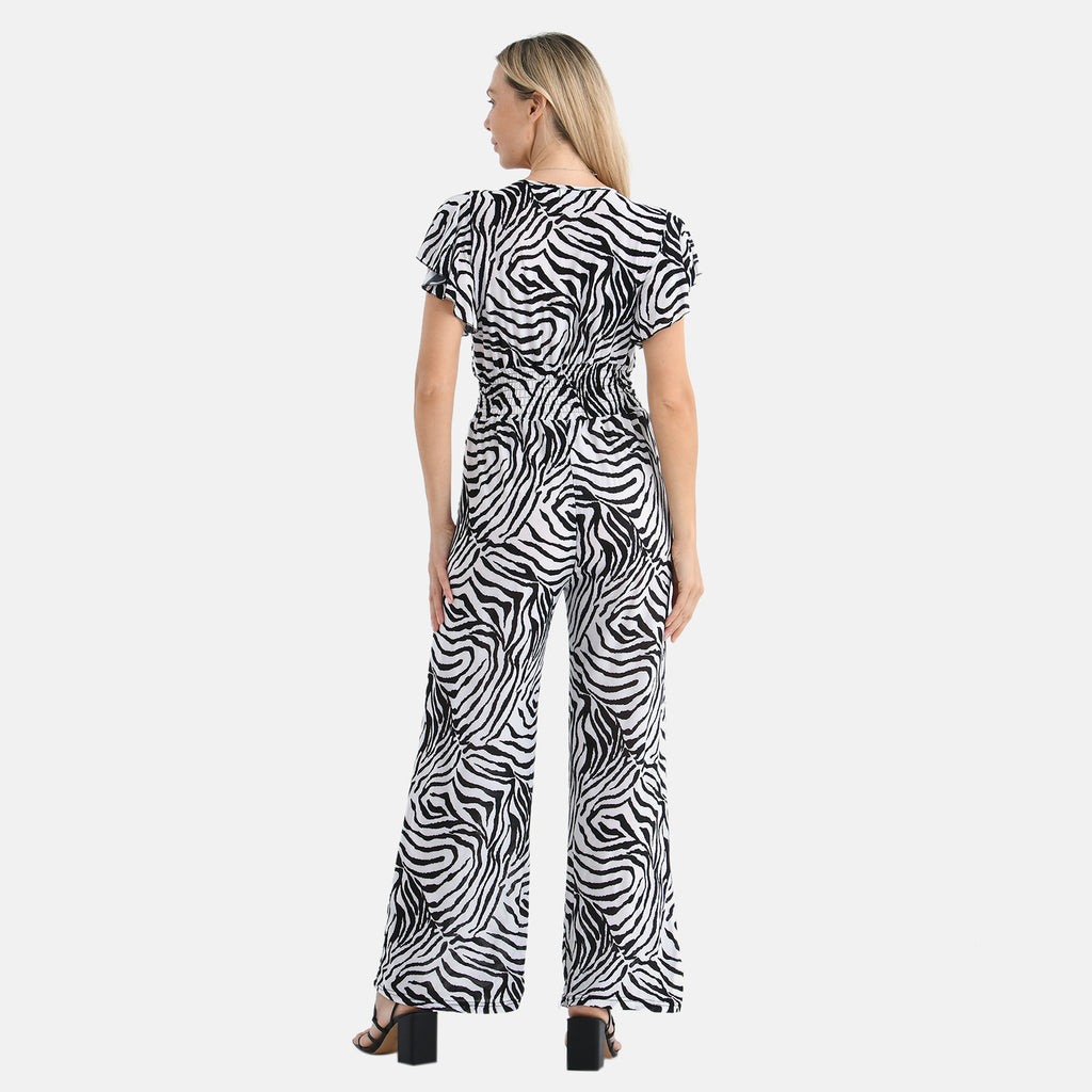 Tamsy Zebra Print Smocked Waist Stretch Jersey Wide Leg Jumpsuit (Size XL, 20-22) - Black_8098680_2