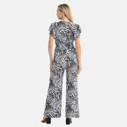 Tamsy Zebra Print Smocked Waist Stretch Jersey Wide Leg Jumpsuit (Size XL, 20-22) - Black_8098680_2