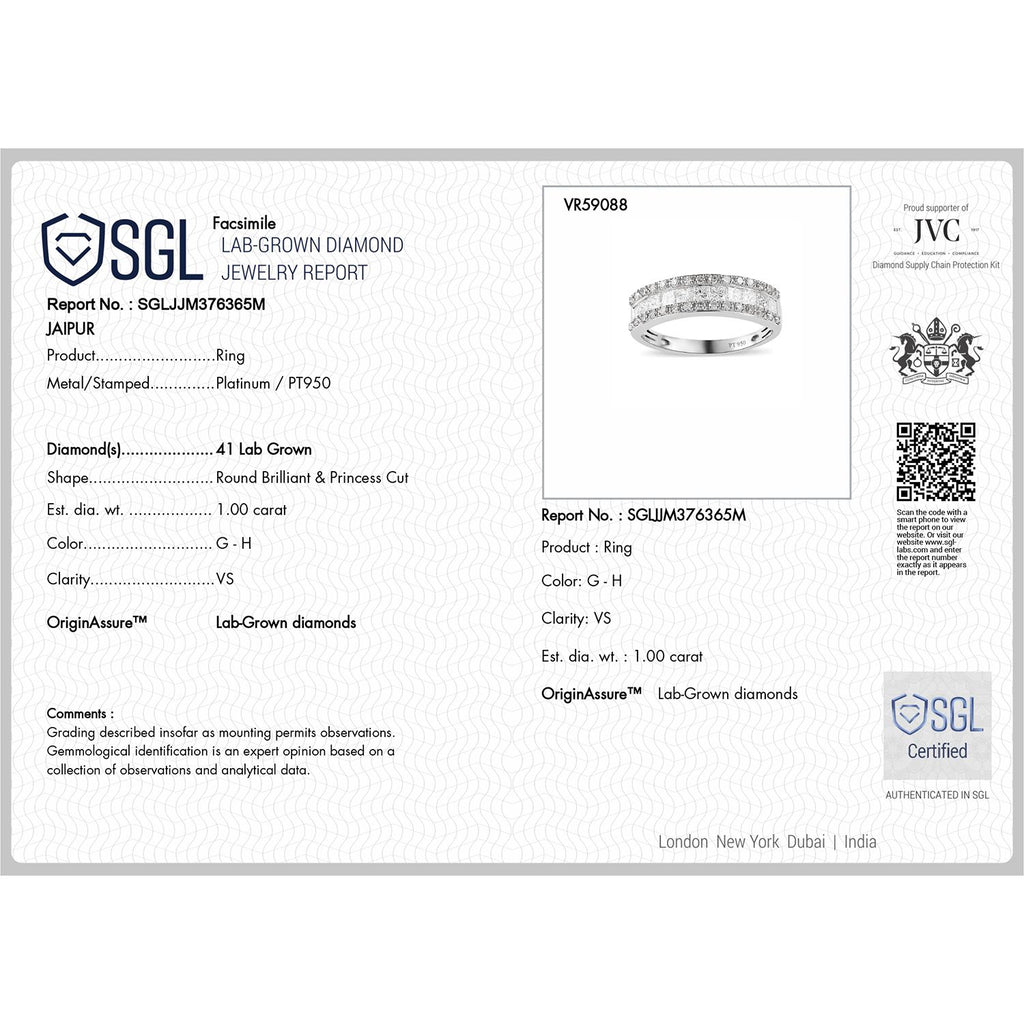 Luxuriant 950 Platinum SGL Certified (VS/GH) Lab Grown Diamond Band Ring 1.00 Ct, Platinum Wt. 5.50 Gms._8099052_6