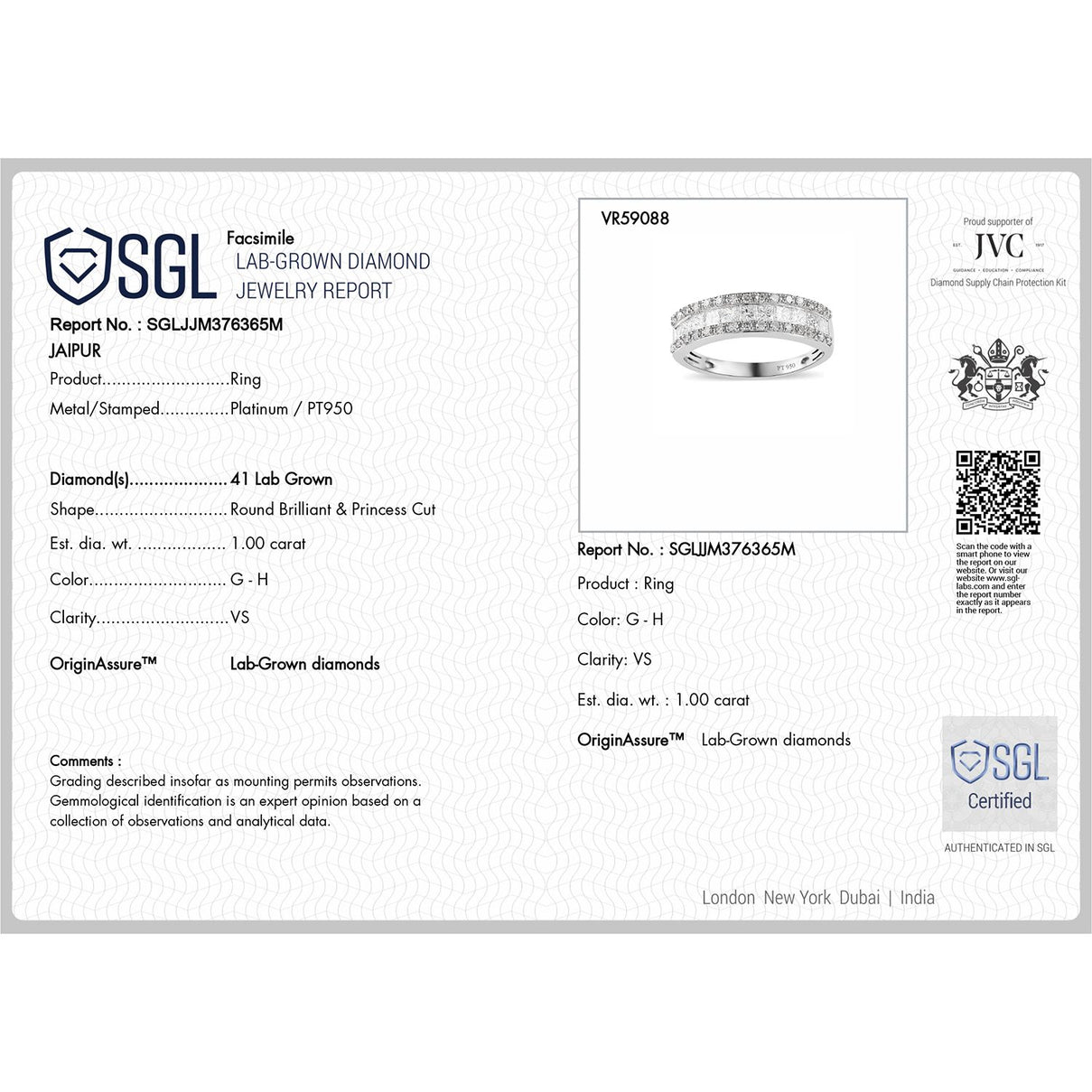 1.Ct Luxuriant 950 Platinum SGL Certified (VS-GH) Lab Grown Diamond Band Ring 1.00 Ct, Platinum Wt. V32530579 6