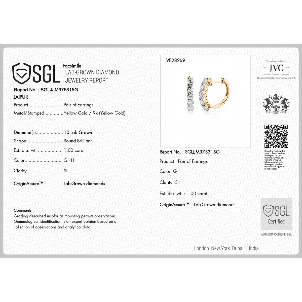 LUXURIANT 1 Ct. Lab Grown Diamond Full Hoop Earring in 9K Yellow Gold SGL Certified 8099338 6