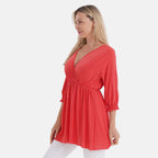 Tamsy Smocked Waist V-Neck Top (One Size) - Orange_8100117_2