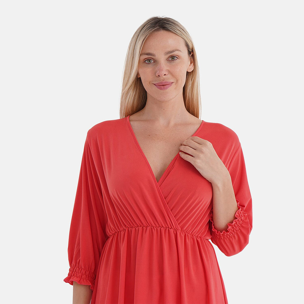 Tamsy Smocked Waist V-Neck Top (One Size) - Orange_8100117_4