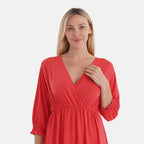 Tamsy Smocked Waist V-Neck Top (One Size) - Orange_8100117_4