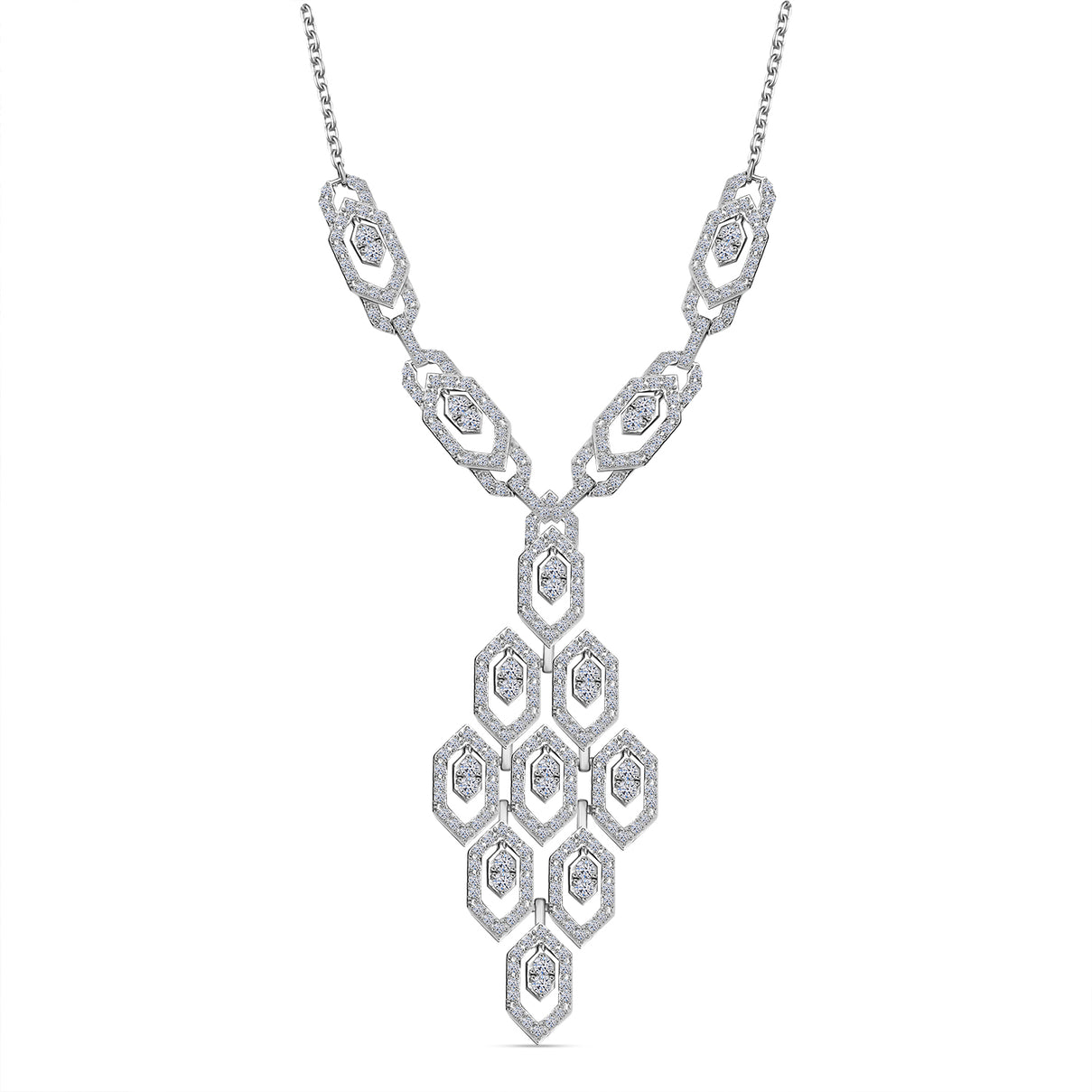 LUXURIANT 2.34 Ct Lab Grown Diamond Cluster Necklace (Size 20) with Lobster Clasp in Rhodium Overlay Sterling Silver 8100416 0
