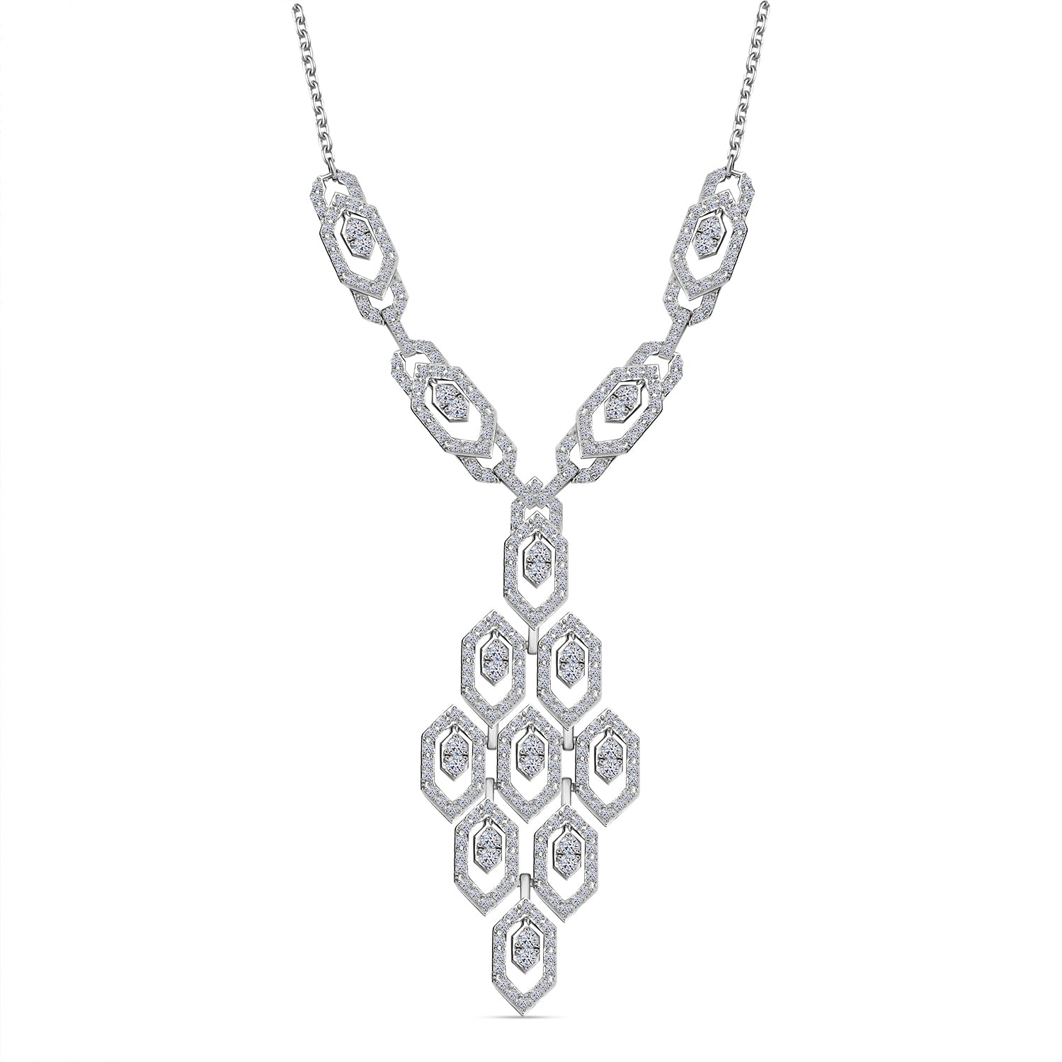LUXURIANT 2.34 Ct Lab Grown Diamond Cluster Necklace (Size 20) with Lobster Clasp in Rhodium Overlay Sterling Silver 8100416 0