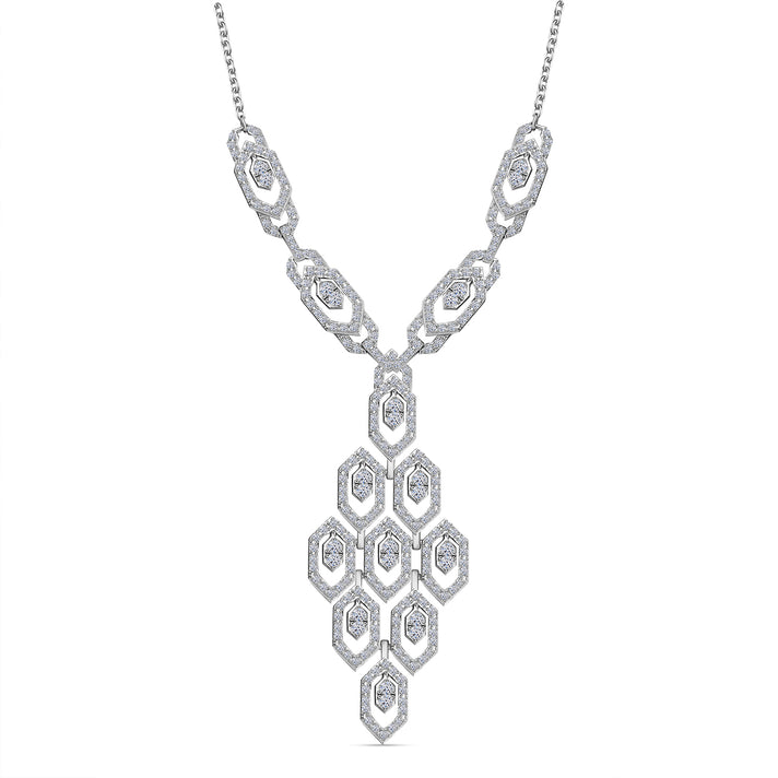 LUXURIANT 2.34 Ct Lab Grown Diamond Cluster Necklace (Size 20) with Lobster Clasp in Rhodium Overlay Sterling Silver 8100416 1