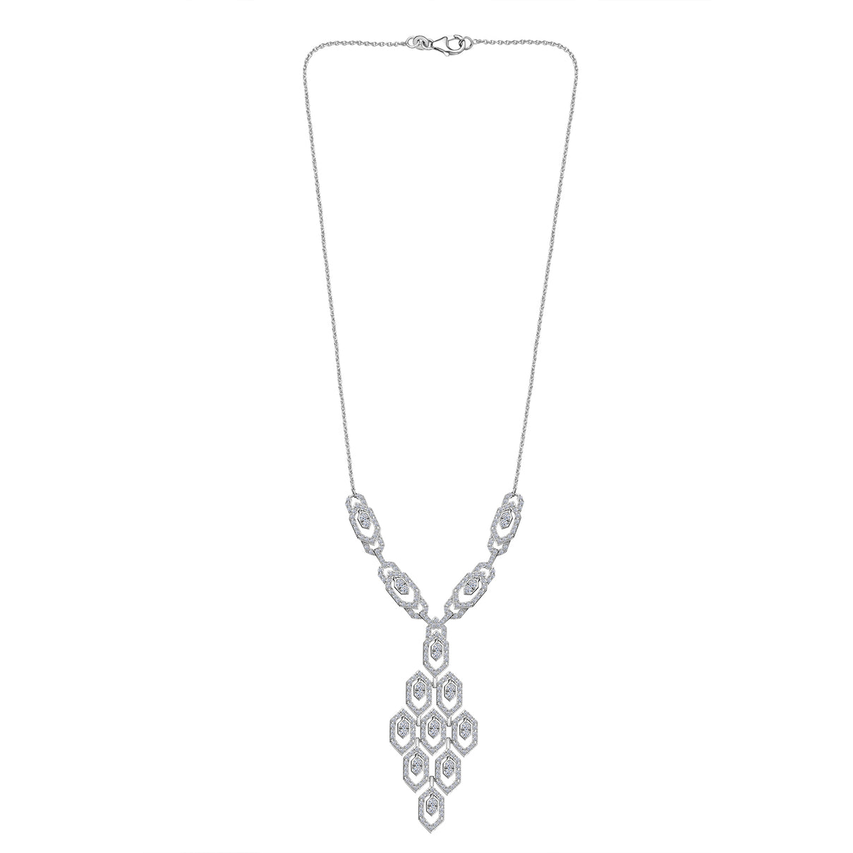 LUXURIANT 2.34 Ct Lab Grown Diamond Cluster Necklace (Size 20) with Lobster Clasp in Rhodium Overlay Sterling Silver 8100416 5