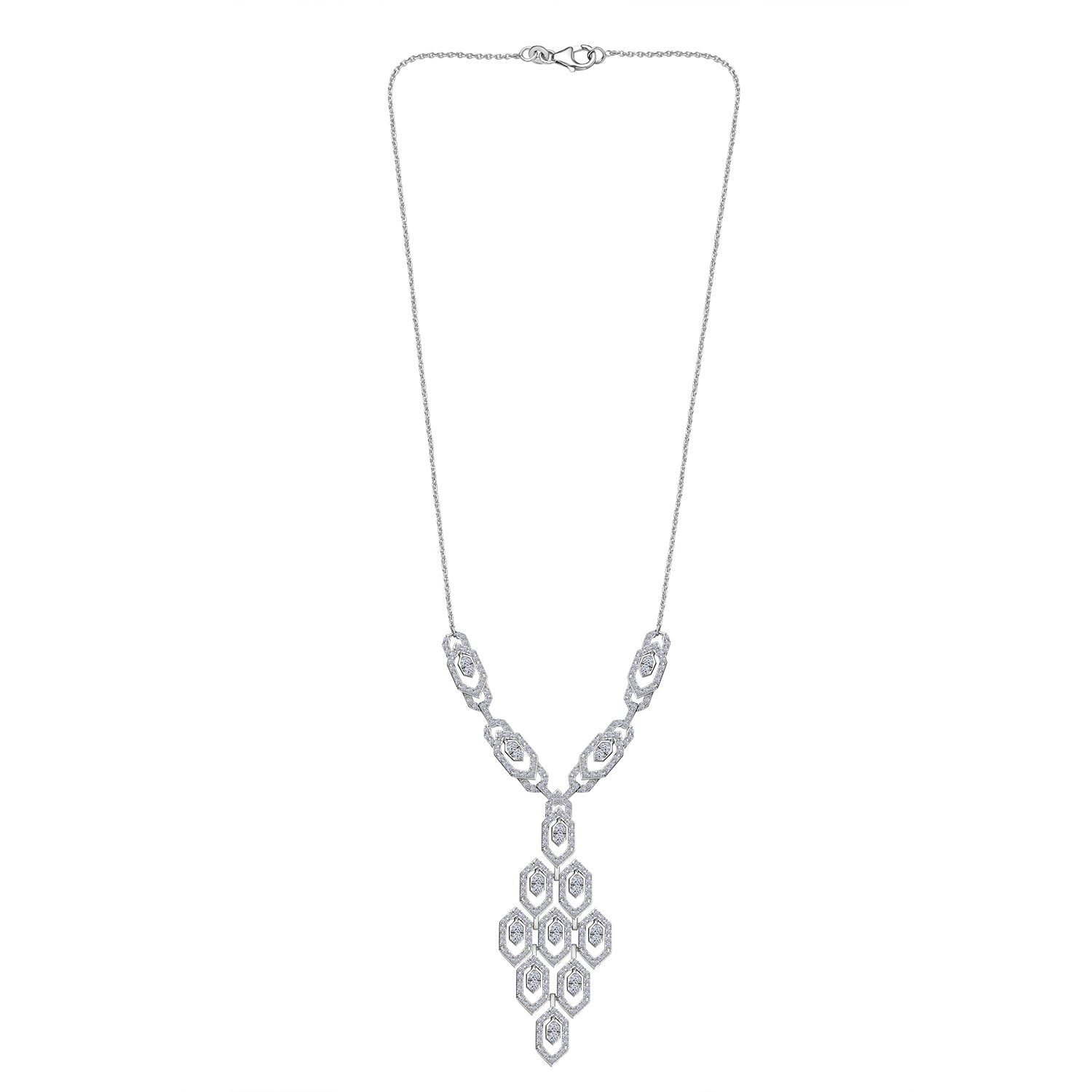 LUXURIANT 2.34 Ct Lab Grown Diamond Cluster Necklace (Size 20) with Lobster Clasp in Rhodium Overlay Sterling Silver 8100416 5