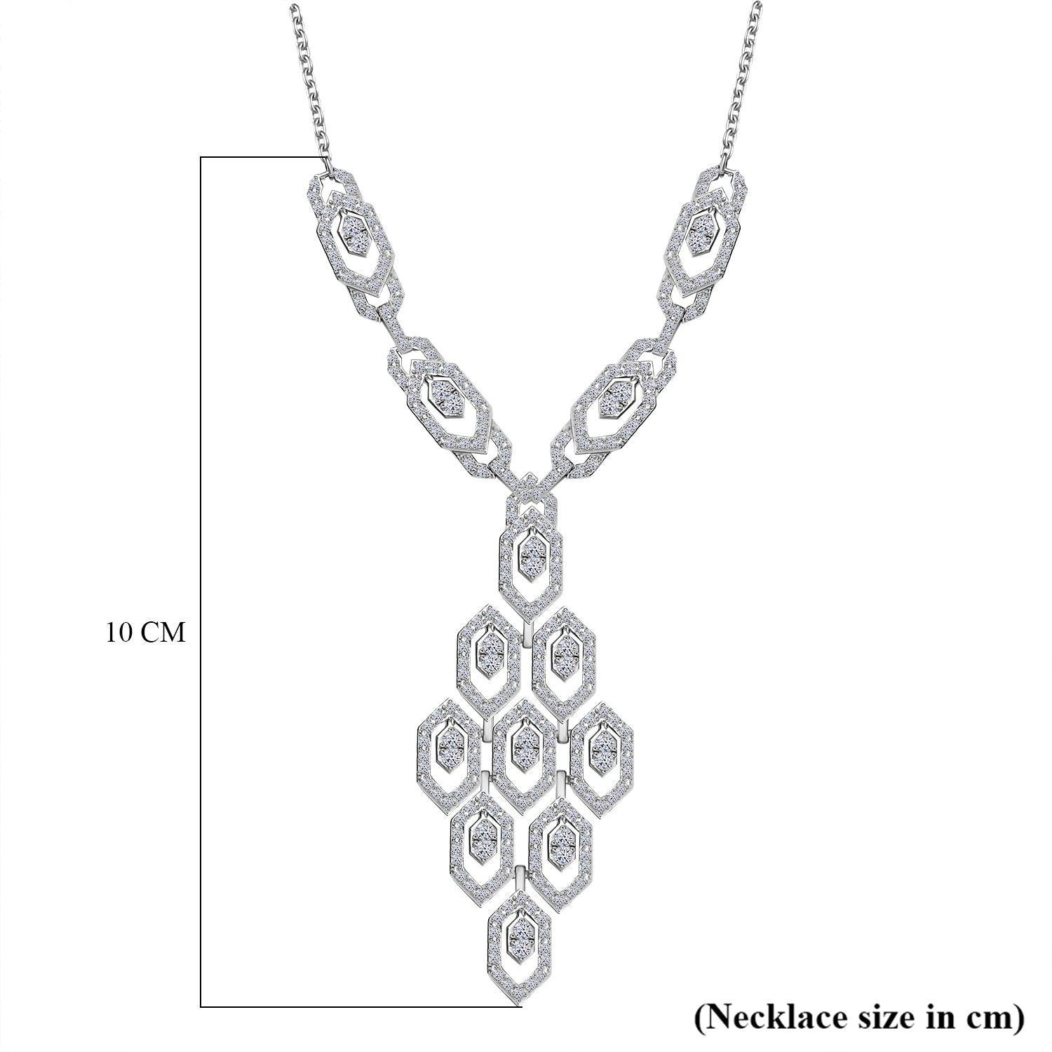 LUXURIANT 2.34 Ct Lab Grown Diamond Cluster Necklace (Size 20) with Lobster Clasp in Rhodium Overlay Sterling Silver 8100416 6